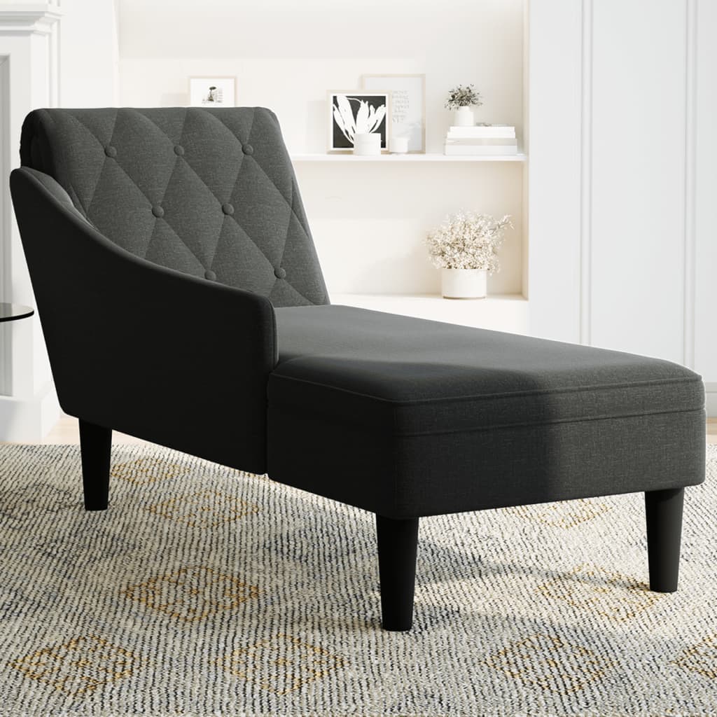 Chaise longue met kussen en rechterarmleuning stof zwart