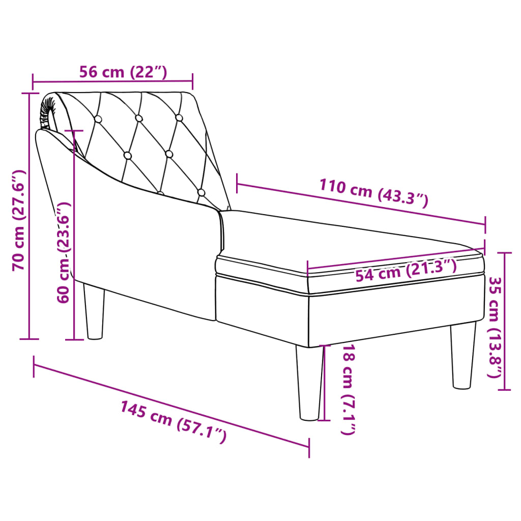 Chaise longue met kussen en rechterarmleuning stof zwart