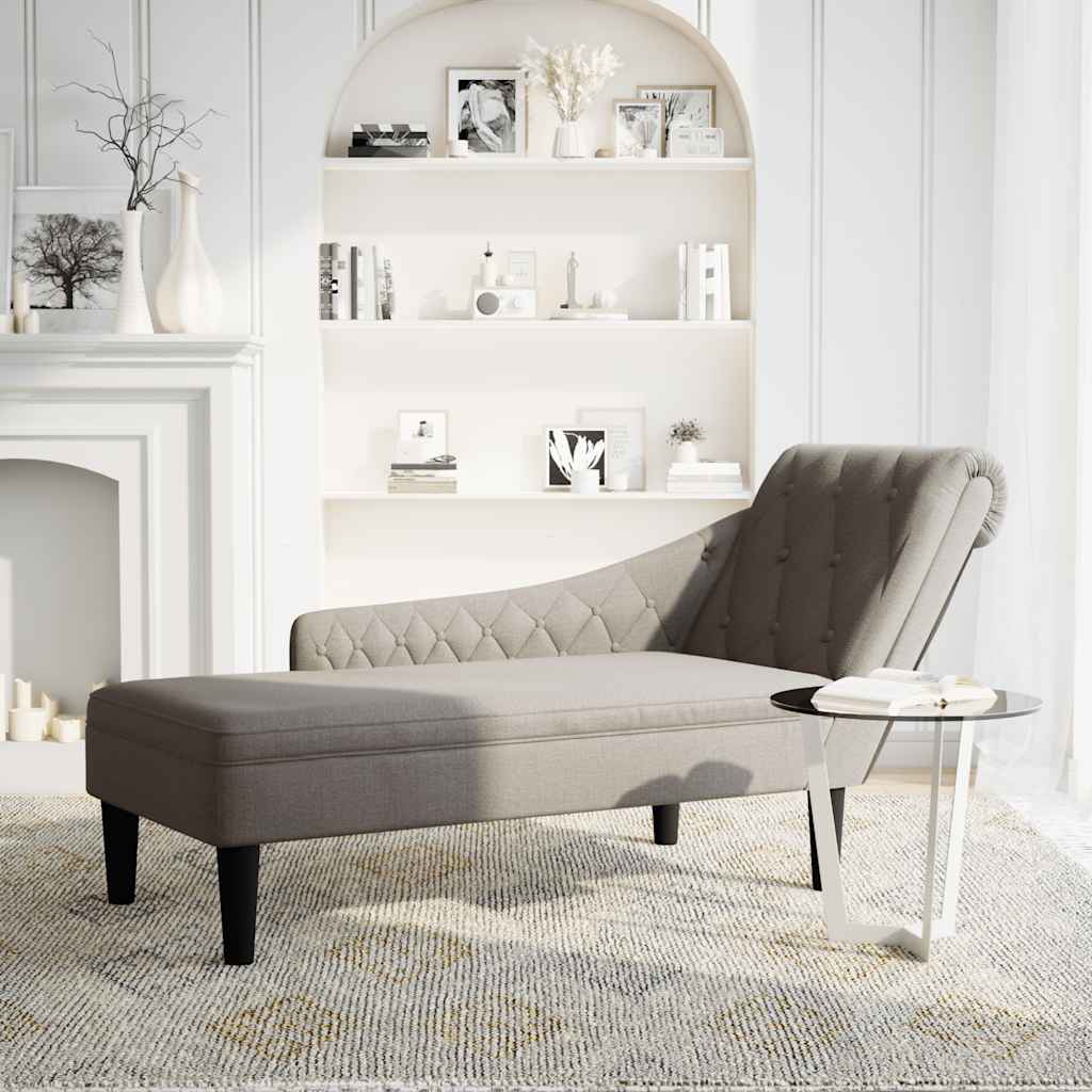 Chaise longue met kussen en rechterarmleuning stof taupe