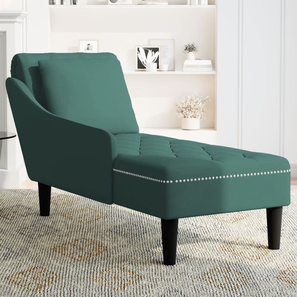 Chaise longue met kussen&rechterarmleuning fluweel donkergroen