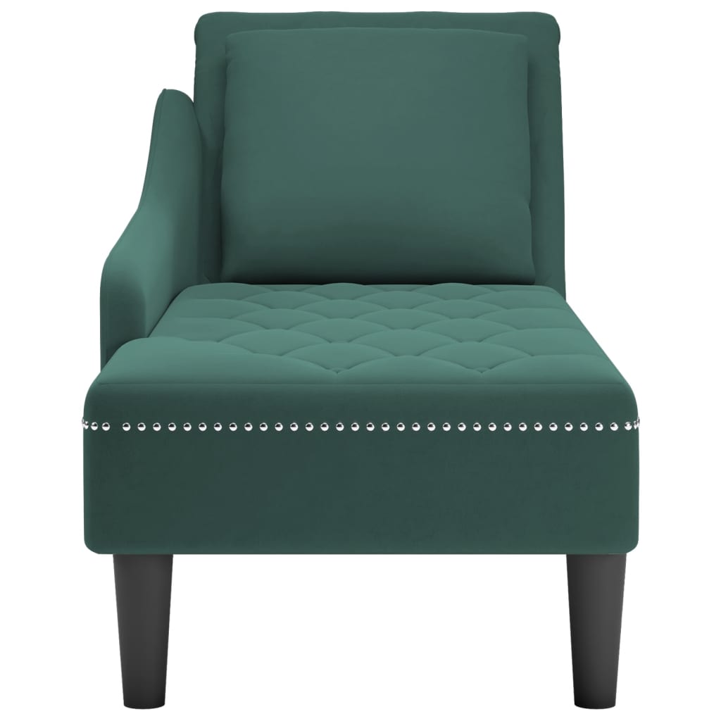 Chaise longue met kussen&rechterarmleuning fluweel donkergroen