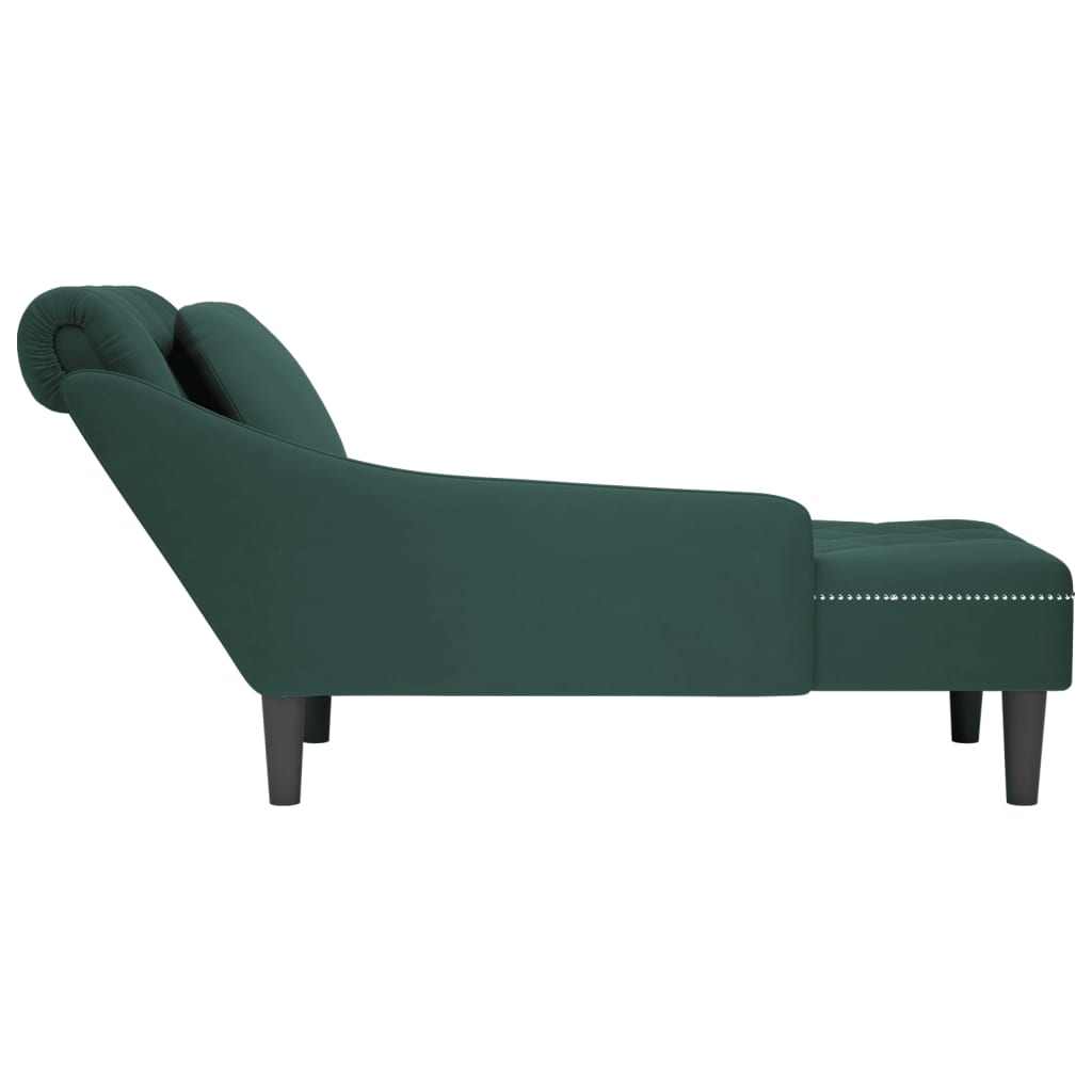 Chaise longue met kussen&rechterarmleuning fluweel donkergroen