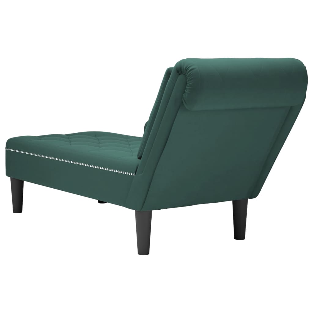 Chaise longue met kussen&rechterarmleuning fluweel donkergroen