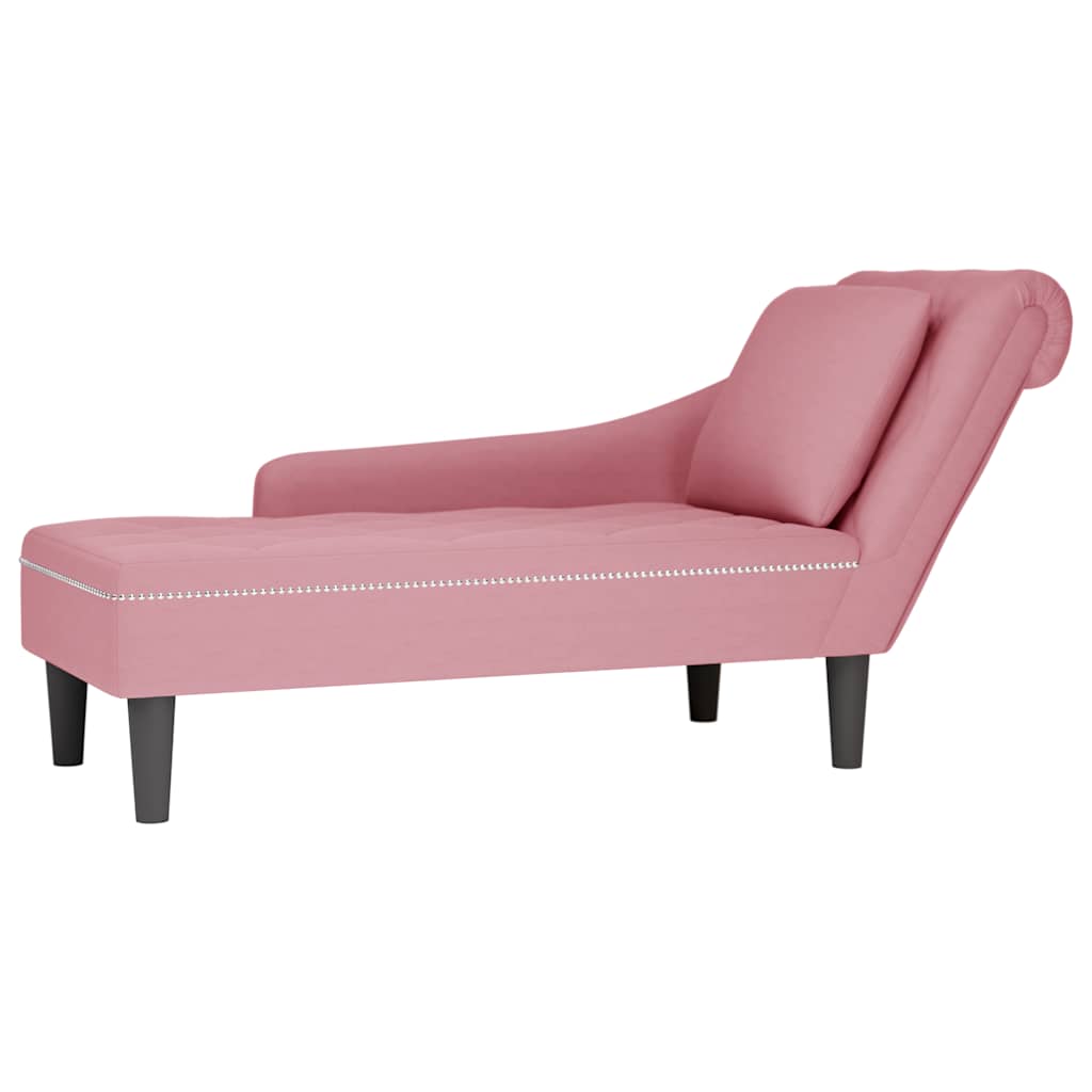 Chaise longue met kussen en rechterarmleuning fluweel roze