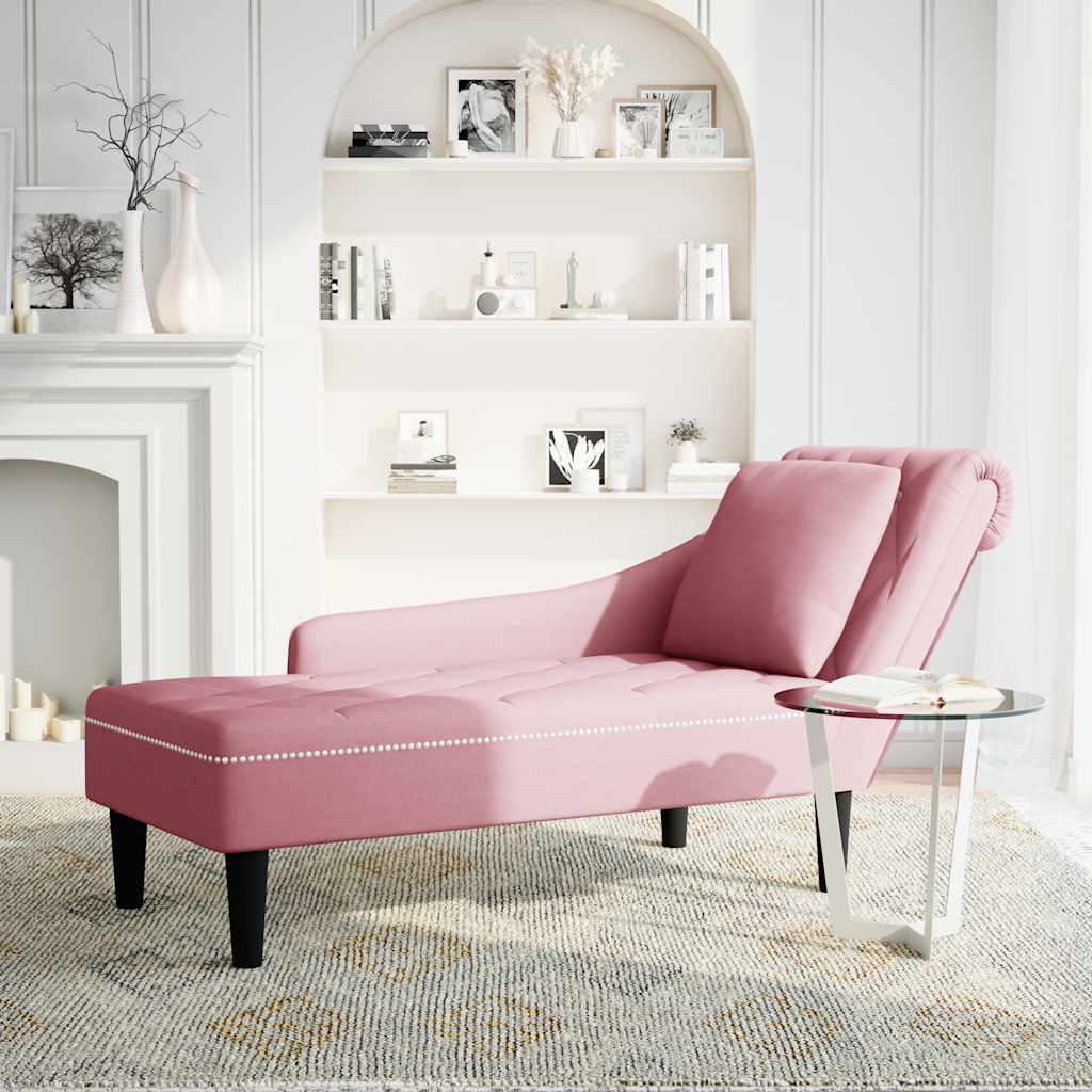 Chaise longue met kussen en rechterarmleuning fluweel roze