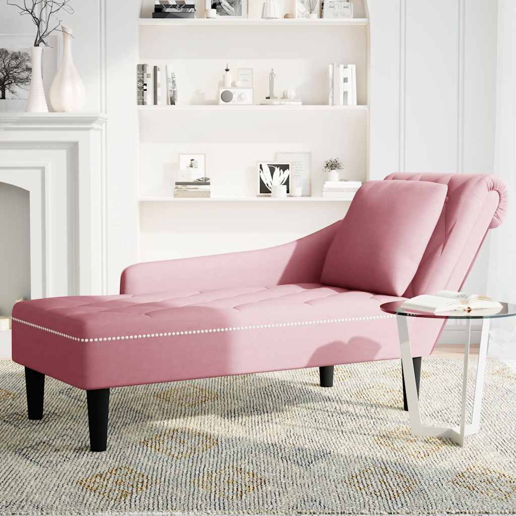 Chaise longue met kussen en rechterarmleuning fluweel roze