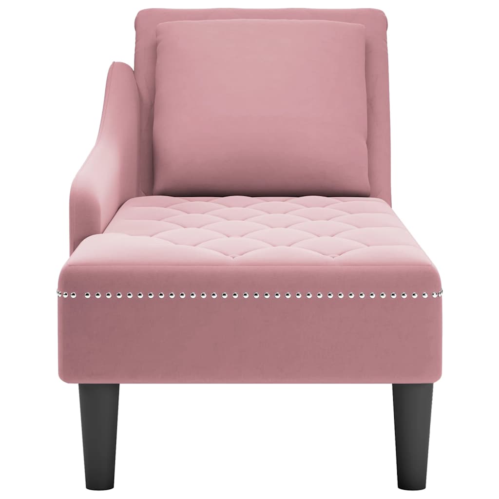 Chaise longue met kussen en rechterarmleuning fluweel roze