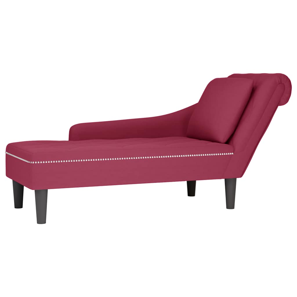 Chaise longue met kussen en rechterarmleuning fluweel wijnrood