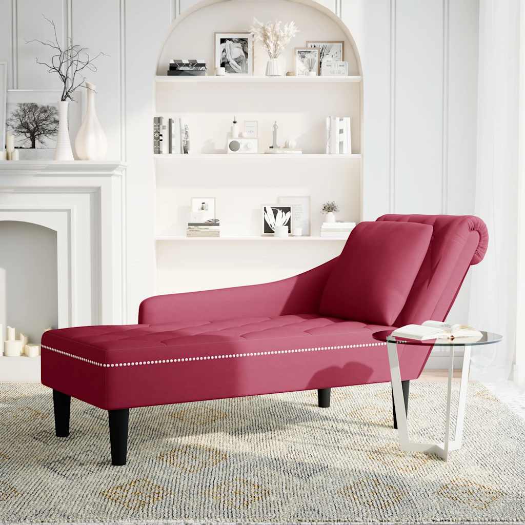 Chaise longue met kussen en rechterarmleuning fluweel wijnrood