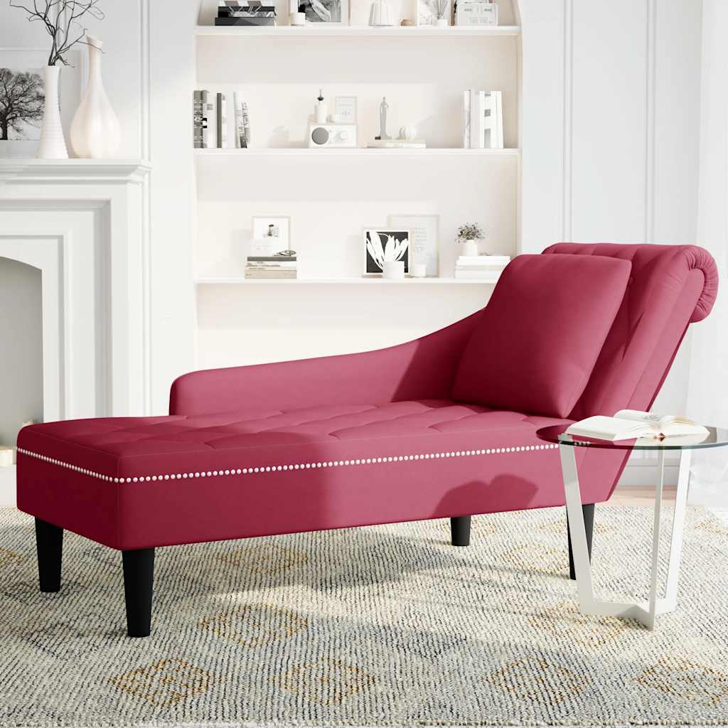 Chaise longue met kussen en rechterarmleuning fluweel wijnrood