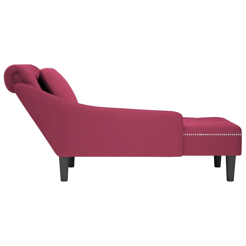 Chaise longue met kussen en rechterarmleuning fluweel wijnrood