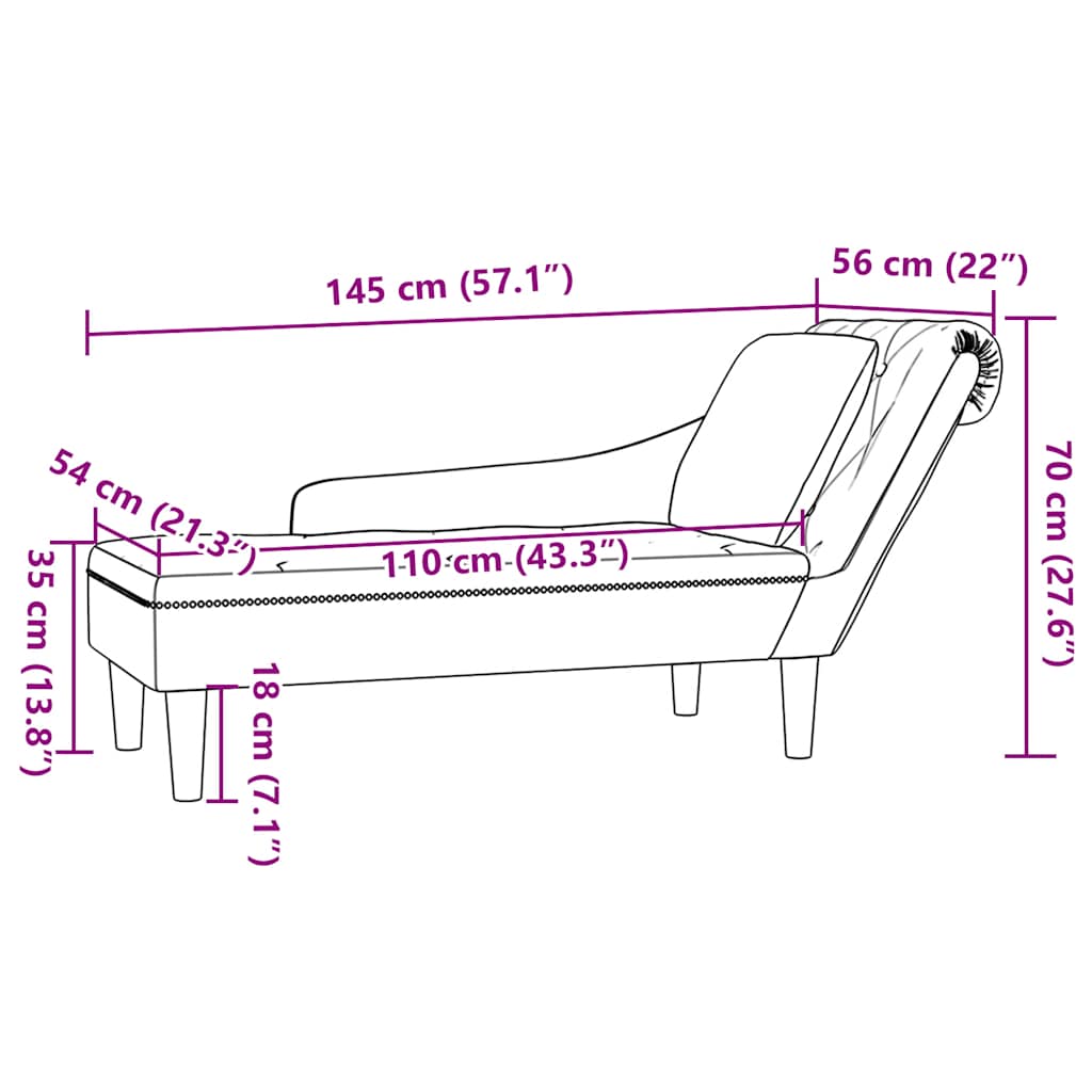 Chaise longue met kussen en rechterarmleuning fluweel wijnrood