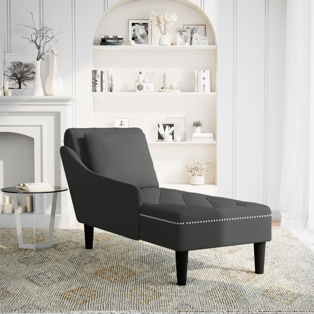 Chaise longue met kussen en rechterarmleuning fluweel zwart