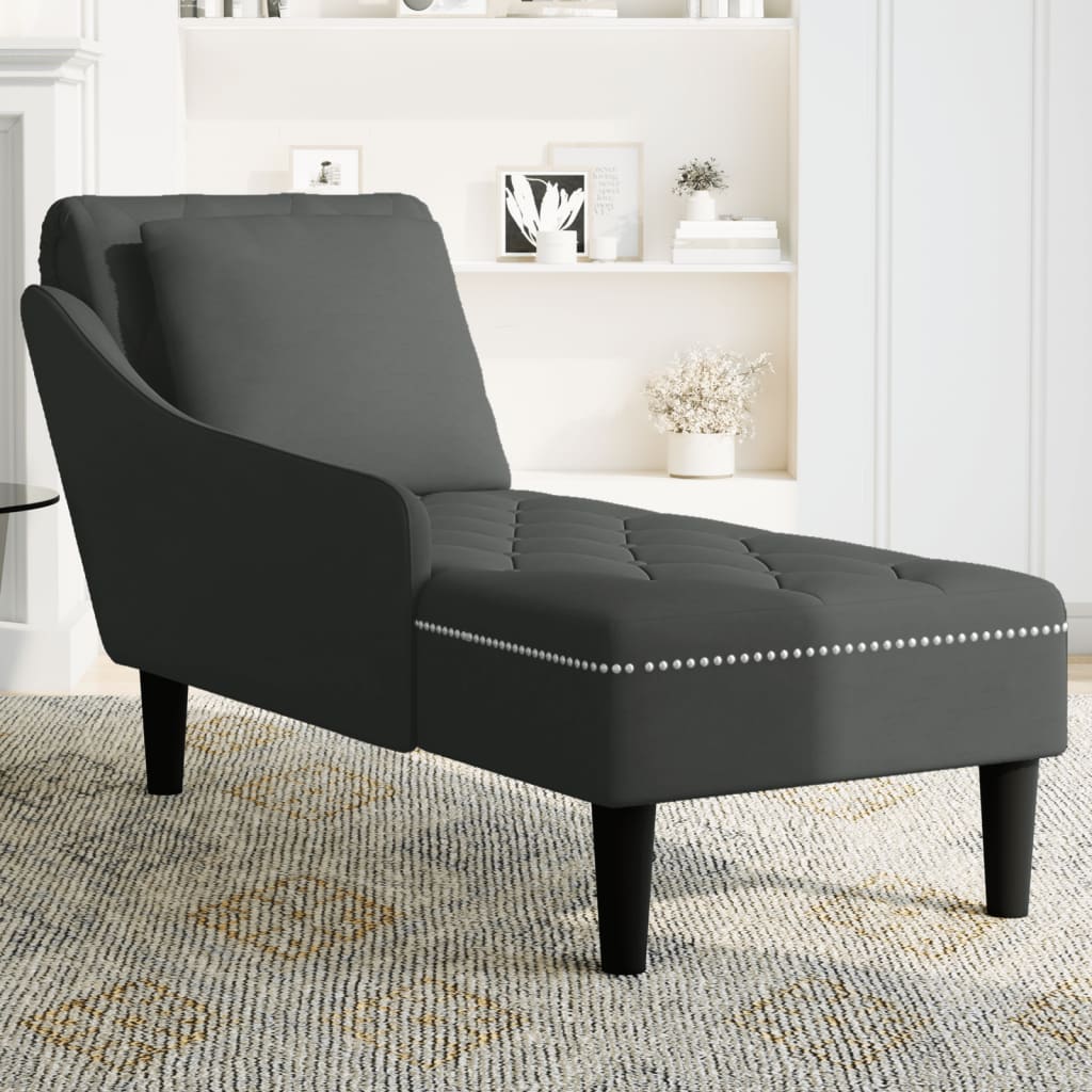 Chaise longue met kussen en rechterarmleuning fluweel zwart