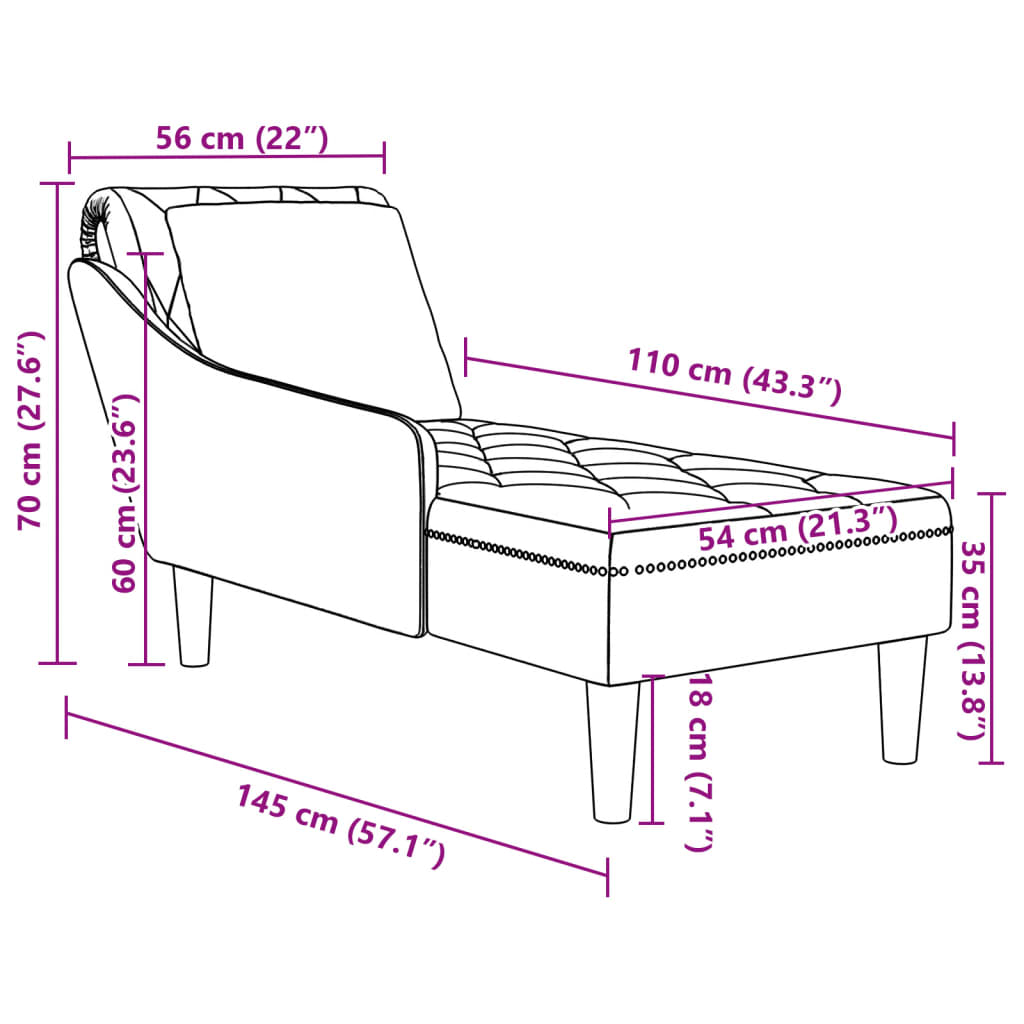 Chaise longue met kussen en rechterarmleuning fluweel zwart