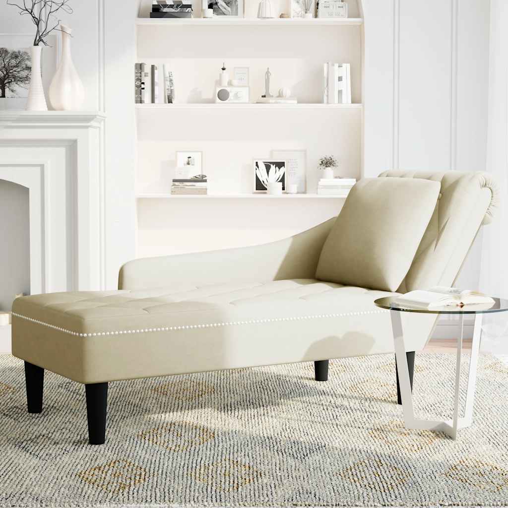 Chaise longue met kussen&rechterarmleuning fluweel crèmekleurig
