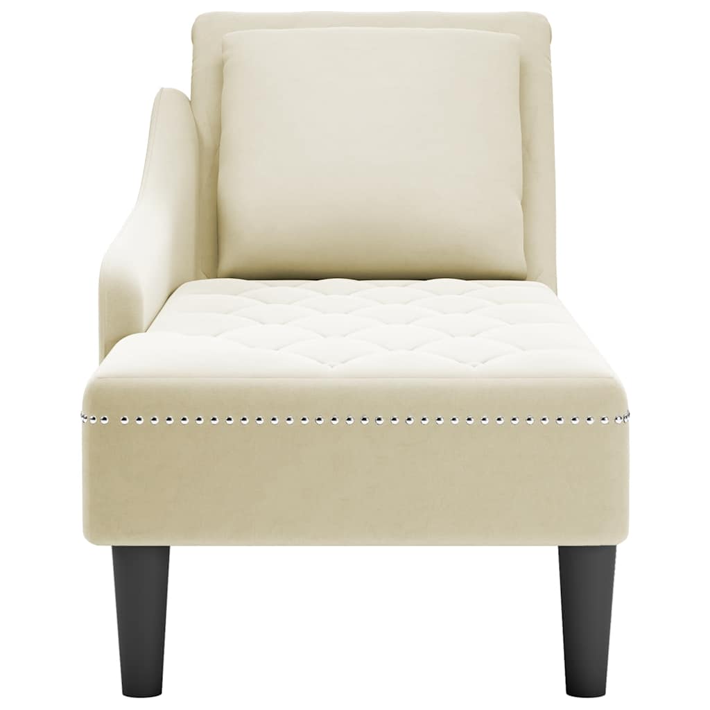 Chaise longue met kussen&rechterarmleuning fluweel crèmekleurig