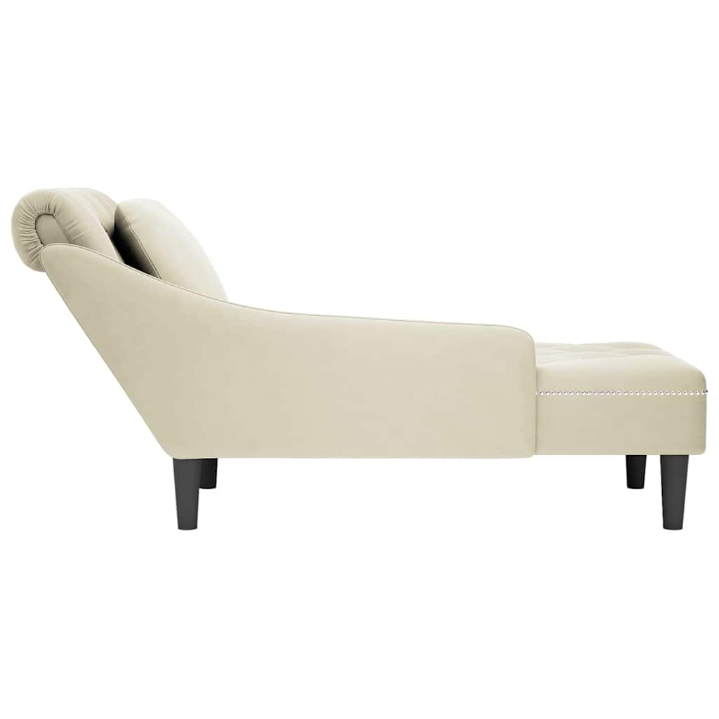 Chaise longue met kussen&rechterarmleuning fluweel crèmekleurig
