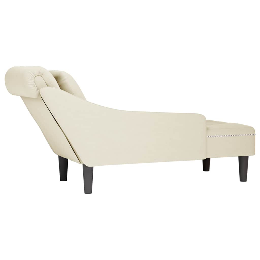 Chaise longue met kussen&rechterarmleuning fluweel crèmekleurig