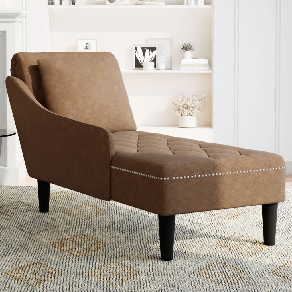 Chaise longue met kussen en rechterarmleuning kunstleer bruin