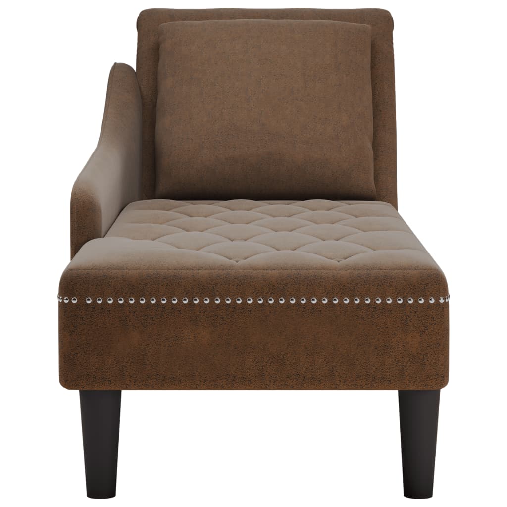 Chaise longue met kussen en rechterarmleuning kunstleer bruin