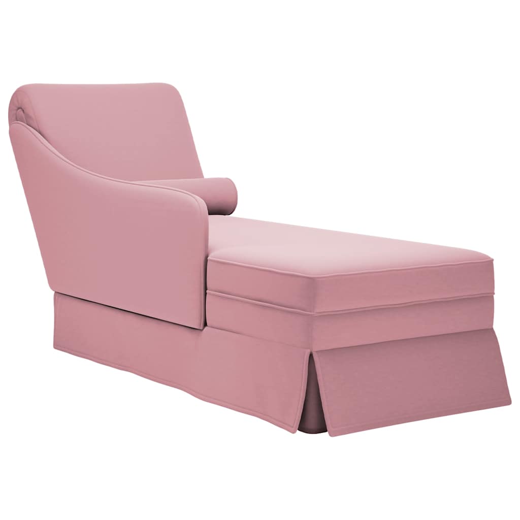 Chaise longue met bolster en rechterarmleuning fluweel roze