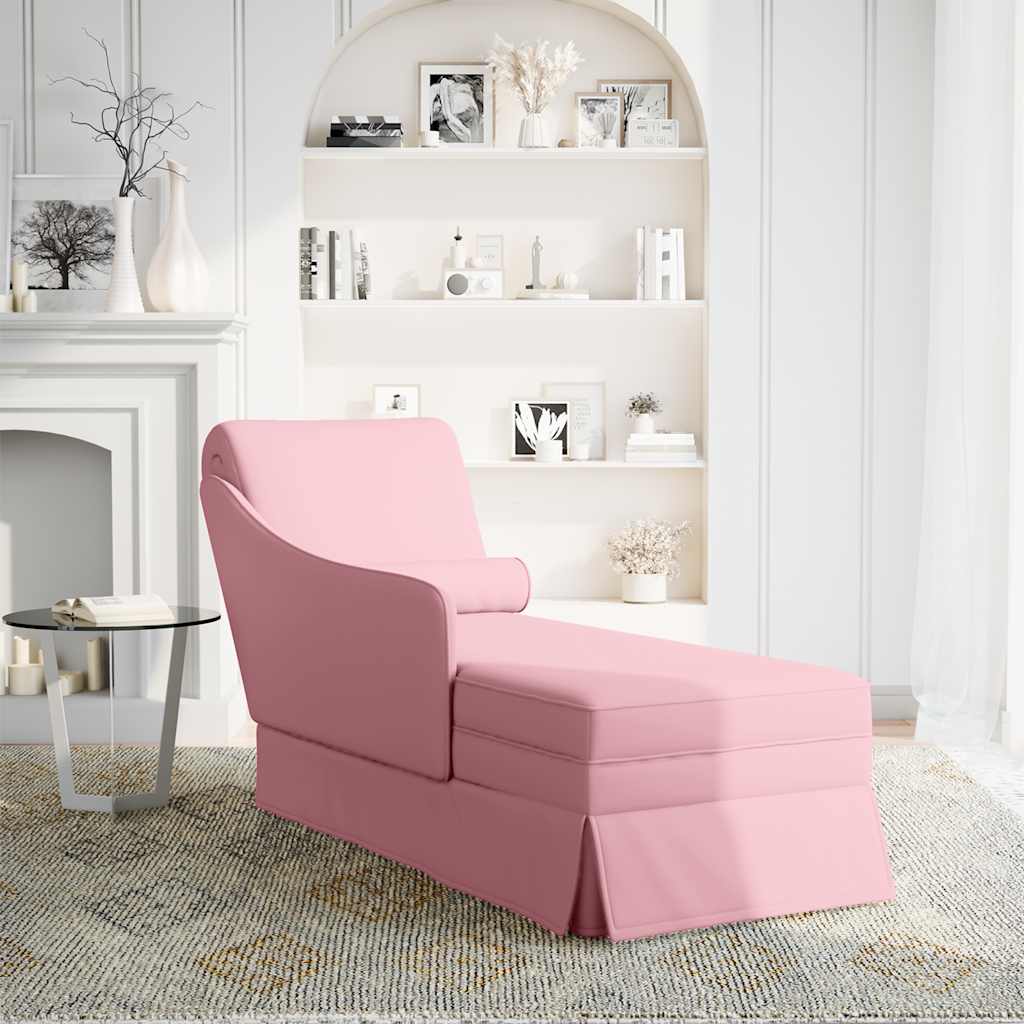 Chaise longue met bolster en rechterarmleuning fluweel roze