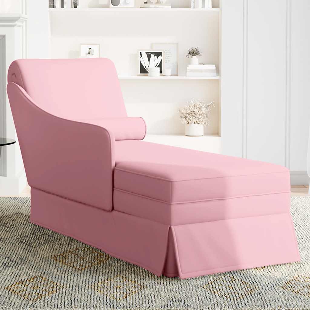 Chaise longue met bolster en rechterarmleuning fluweel roze