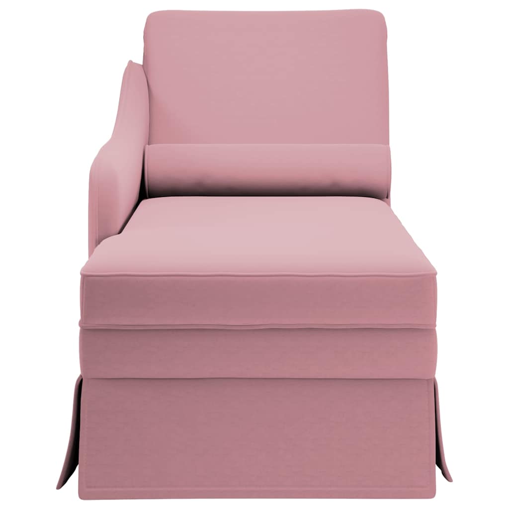 Chaise longue met bolster en rechterarmleuning fluweel roze