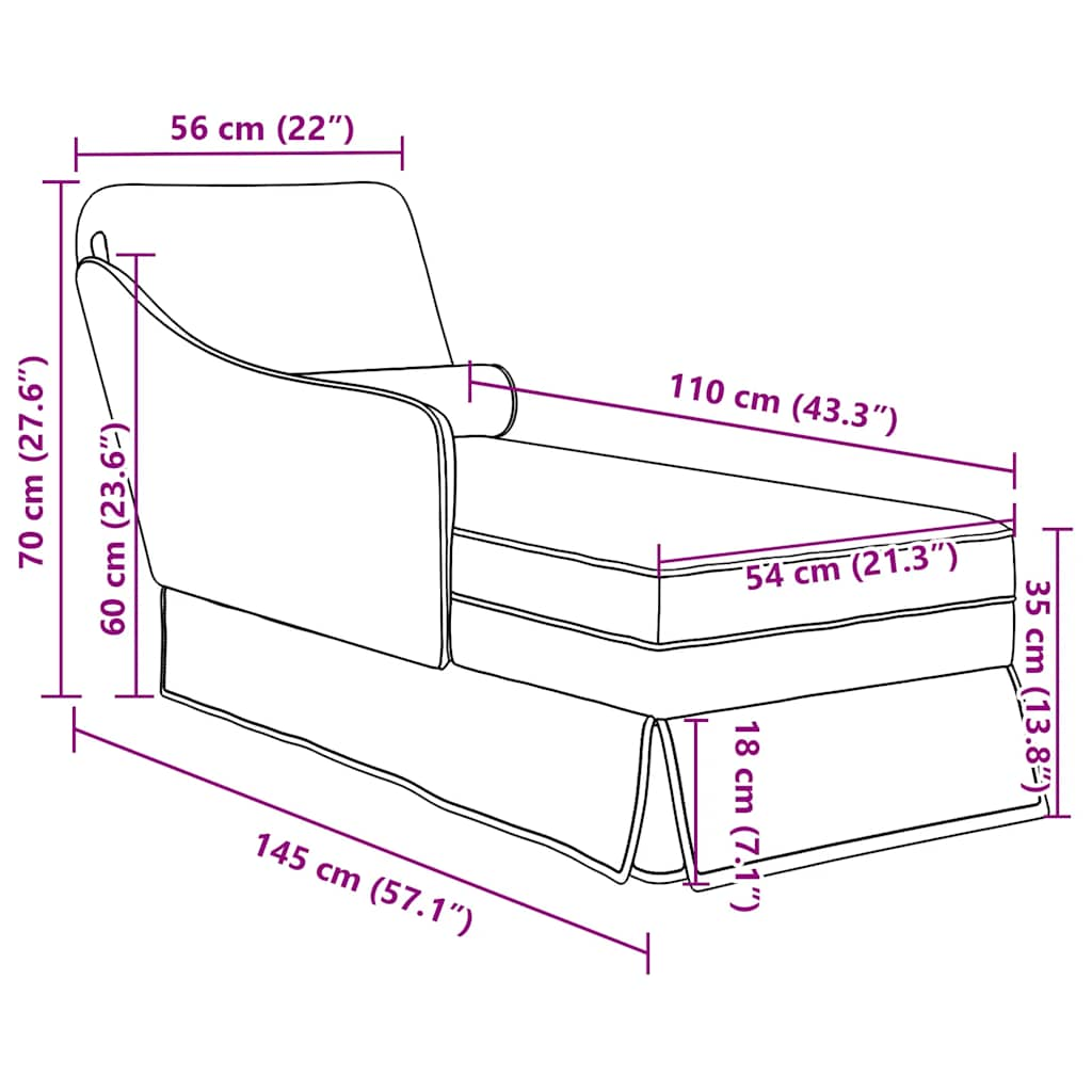 Chaise longue met bolster en rechterarmleuning fluweel zwart