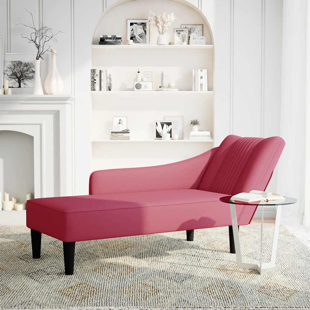 Chaise longue met rechterarmleuning fluweel wijnrood