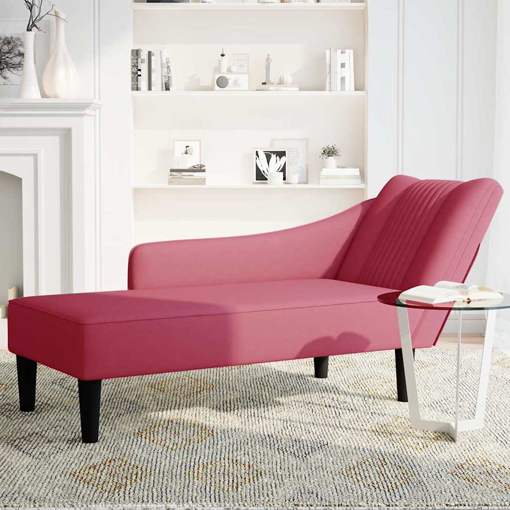 Chaise longue met rechterarmleuning fluweel wijnrood