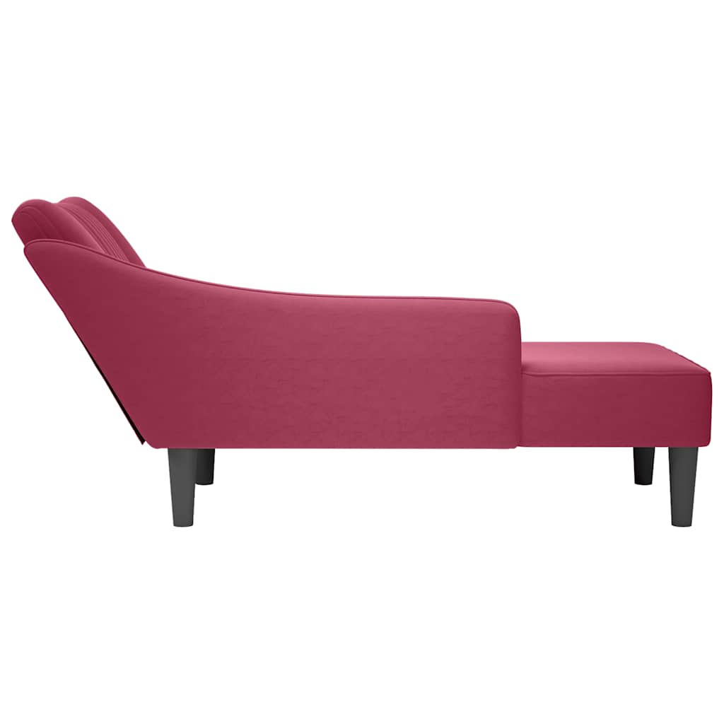 Chaise longue met rechterarmleuning fluweel wijnrood