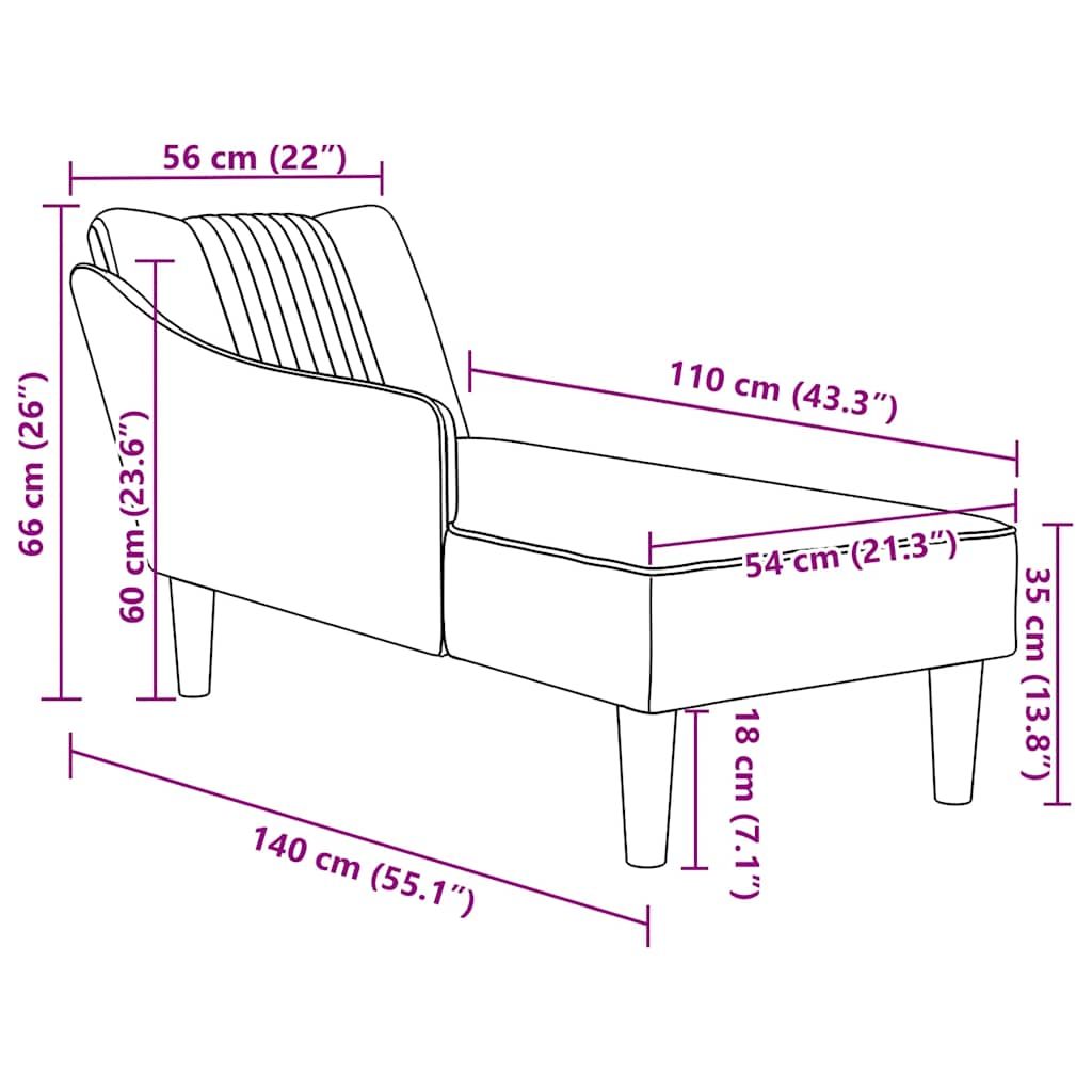 Chaise longue met rechterarmleuning stof donkergrijs