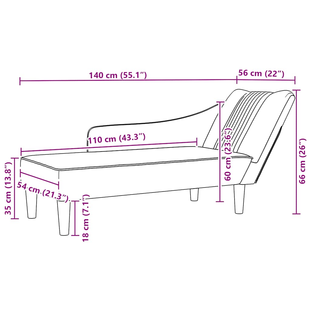 Chaise longue met rechterarmleuning stof crèmekleurig