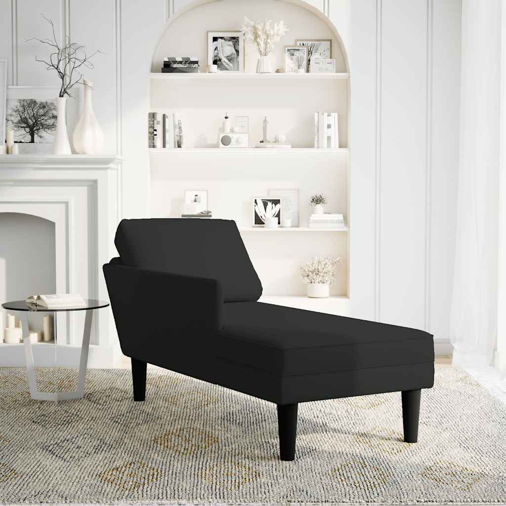 Chaise longue met kussen en rechterarmleuning fluweel zwart