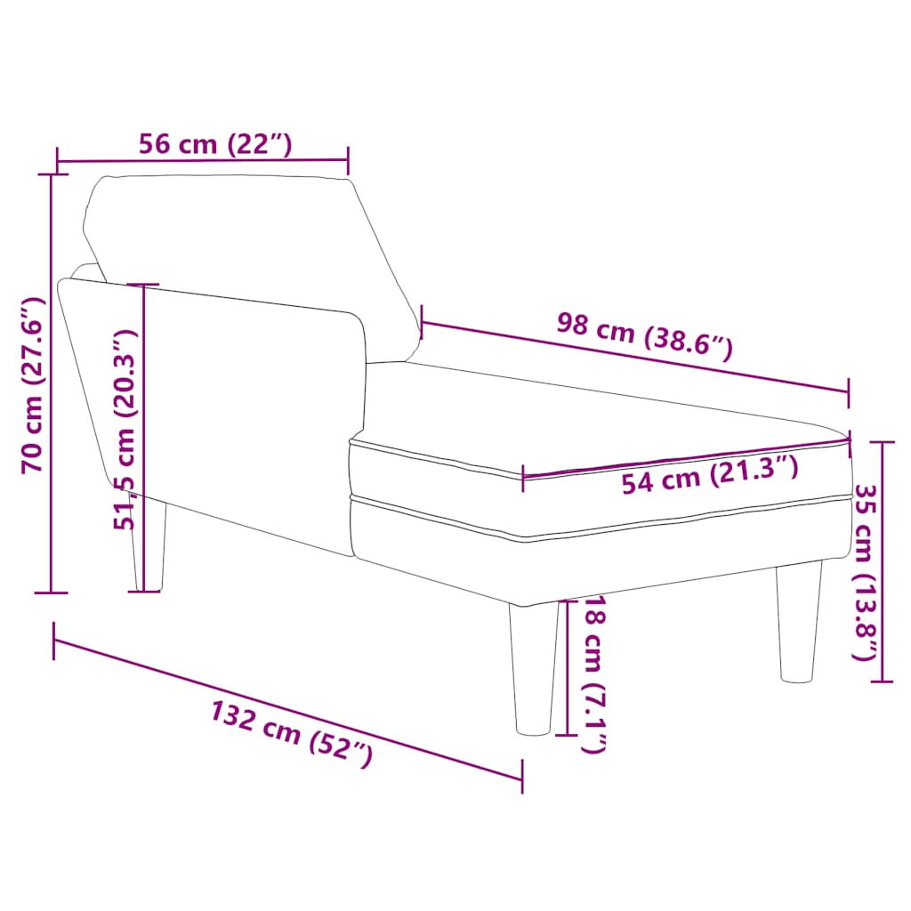 Chaise longue met kussen en rechterarmleuning fluweel zwart