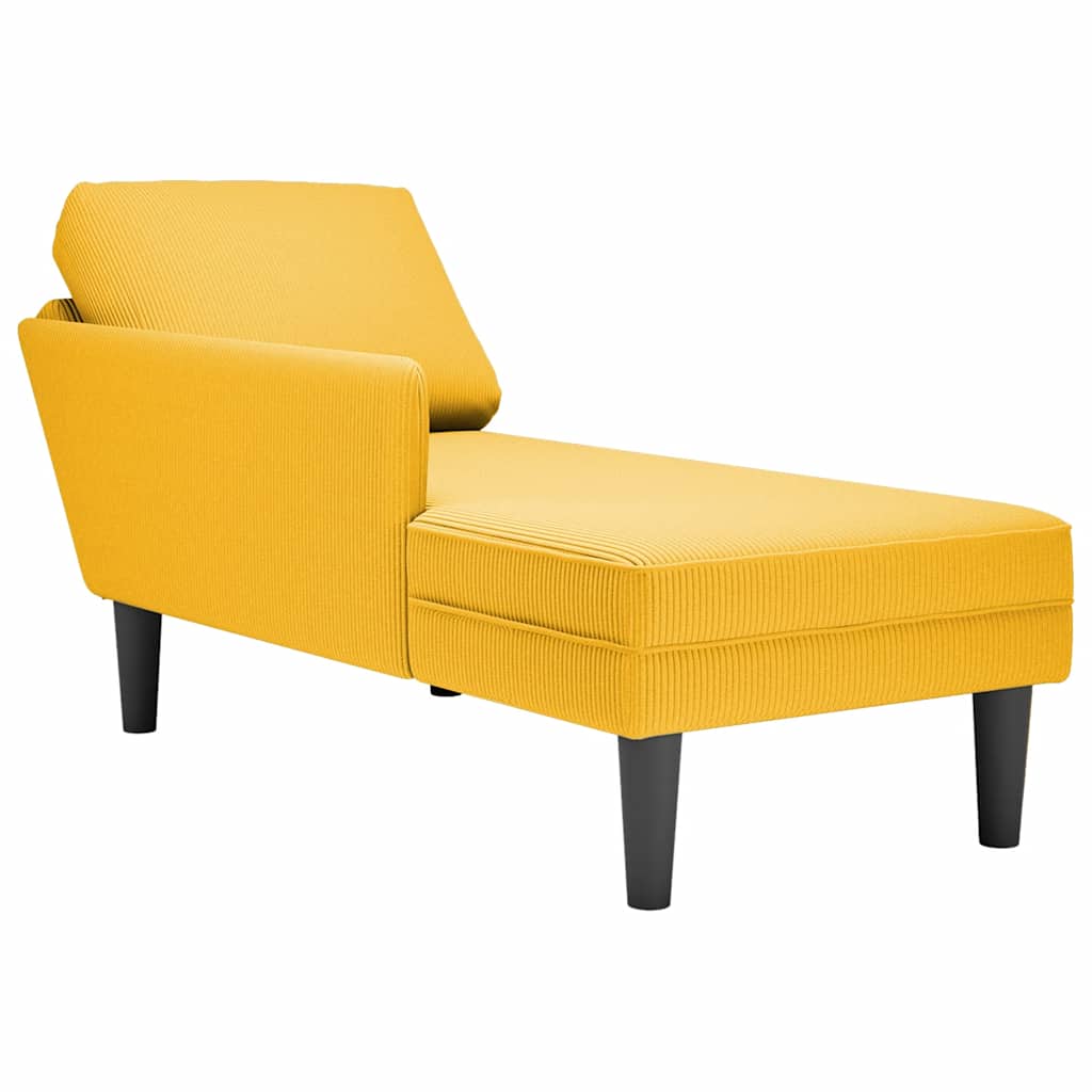 Chaise Longue Met Kussen Corduroy Stof Lichtgeel