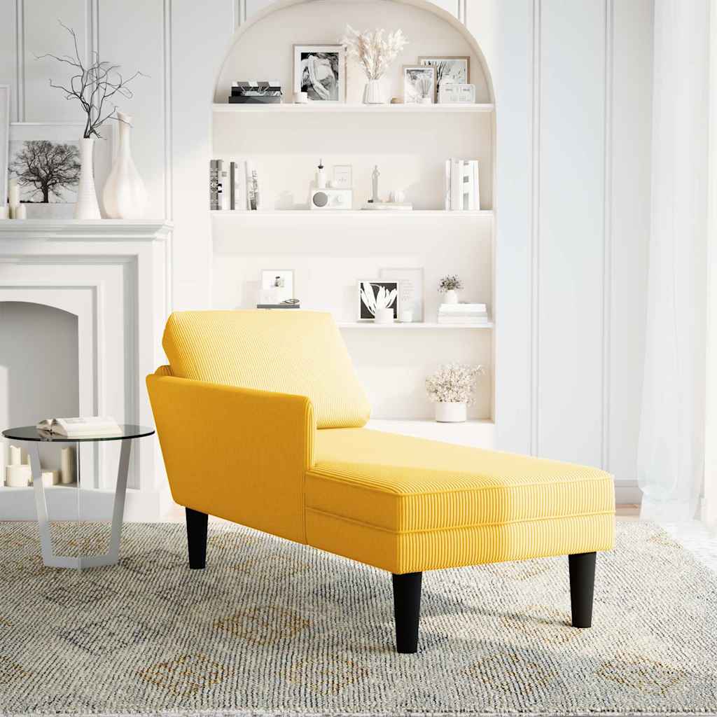 Chaise Longue Met Kussen Corduroy Stof Lichtgeel