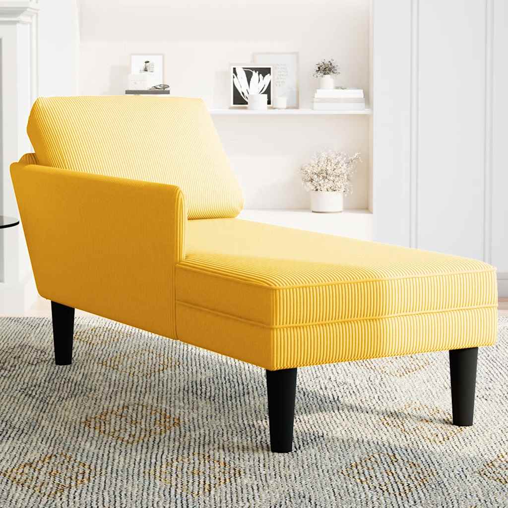 Chaise Longue Met Kussen Corduroy Stof Lichtgeel
