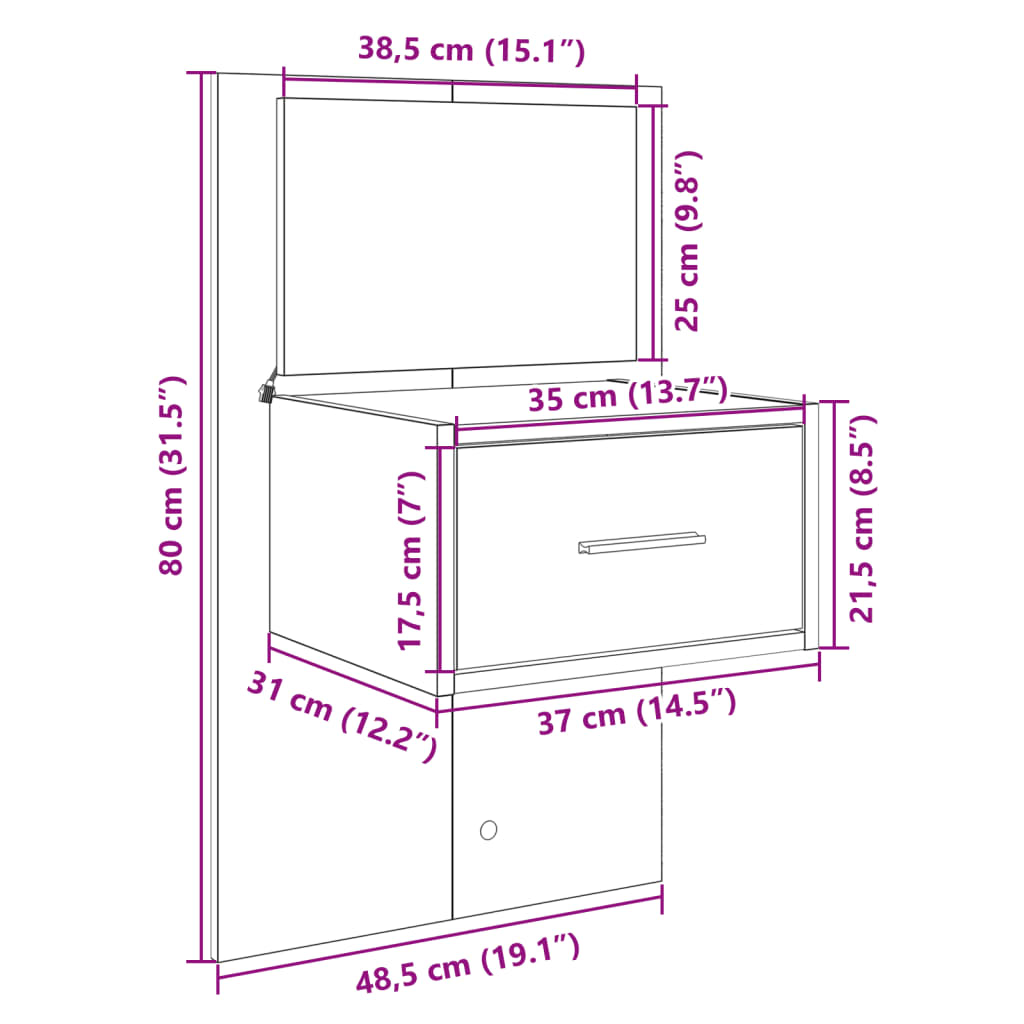 Hoofdbord met kastjes 120 cm bewerkt hout zwart