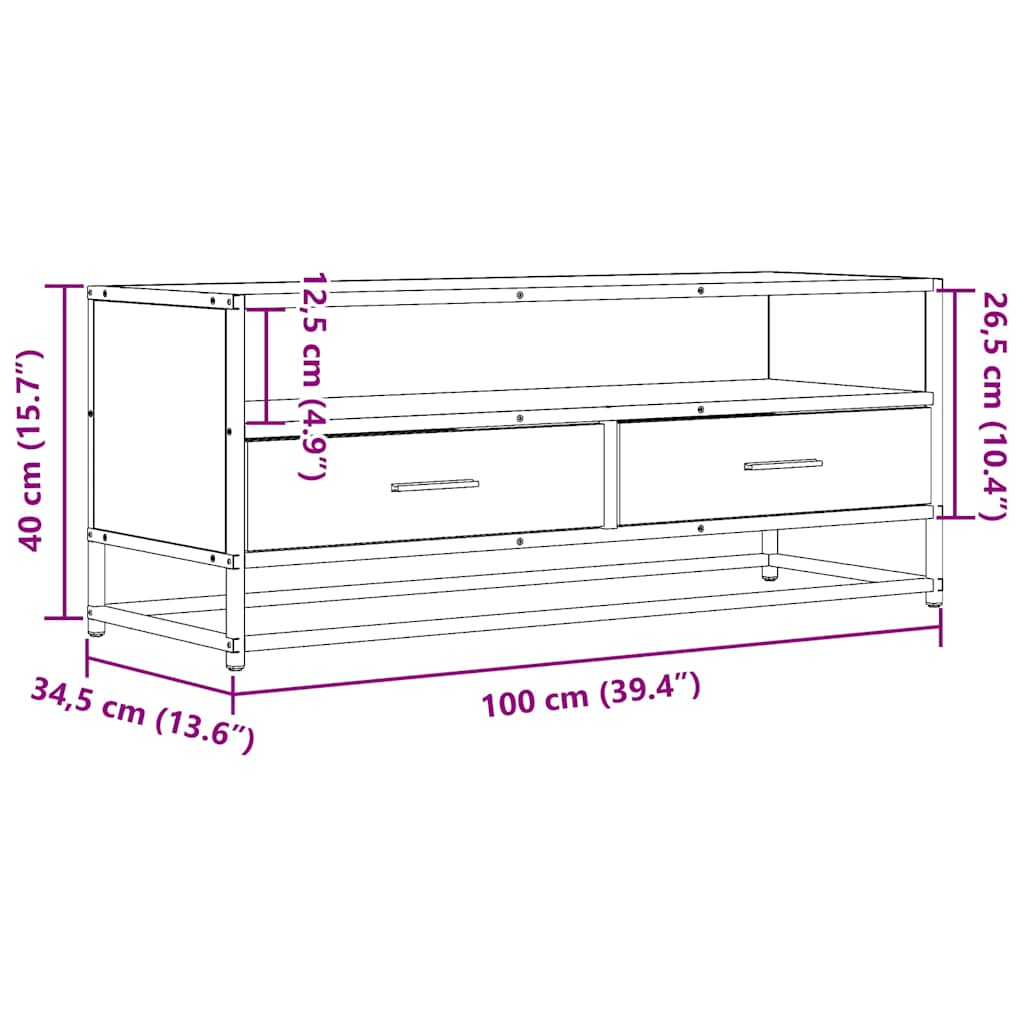 Tv-meubel 100x34,5x40 cm bewerkt hout en metaal zwart