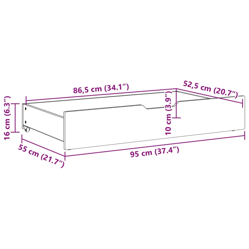 Bedlades 2 st 95x55x16 massief grenenhout wasbruin