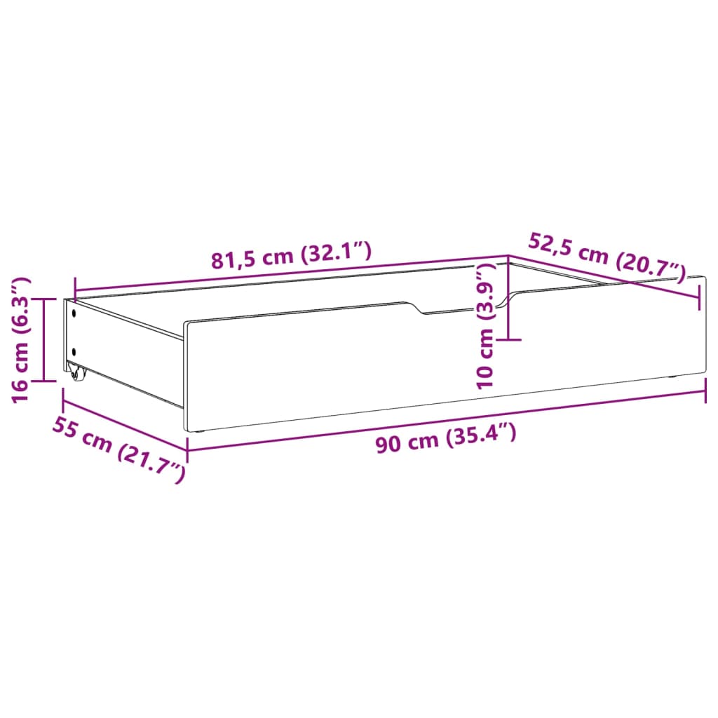 Bedlades 2 st 90x55x16 cm massief grenenhout wit