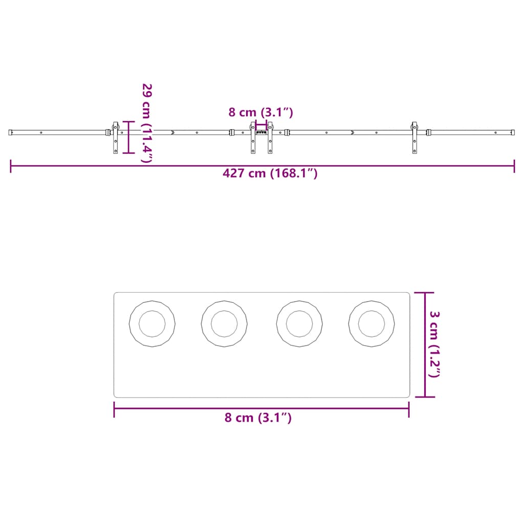 Doos met onderdelen voor schuifdeur 213,5 cm staal zwart