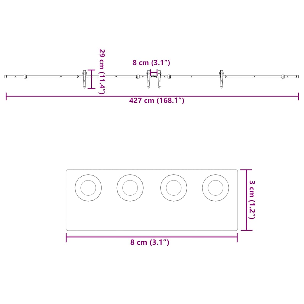 Doos met onderdelen voor schuifdeur 427 cm staal zwart
