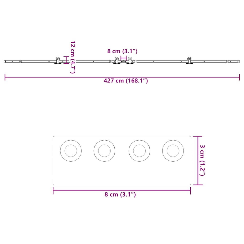 Doos met onderdelen voor schuifdeur 427 cm staal zwart