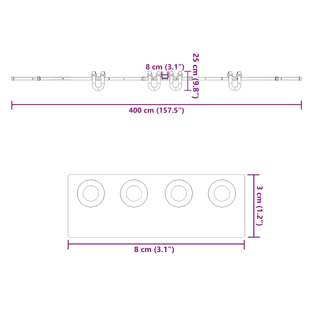 Doos met onderdelen voor schuifdeur 400 cm staal zwart