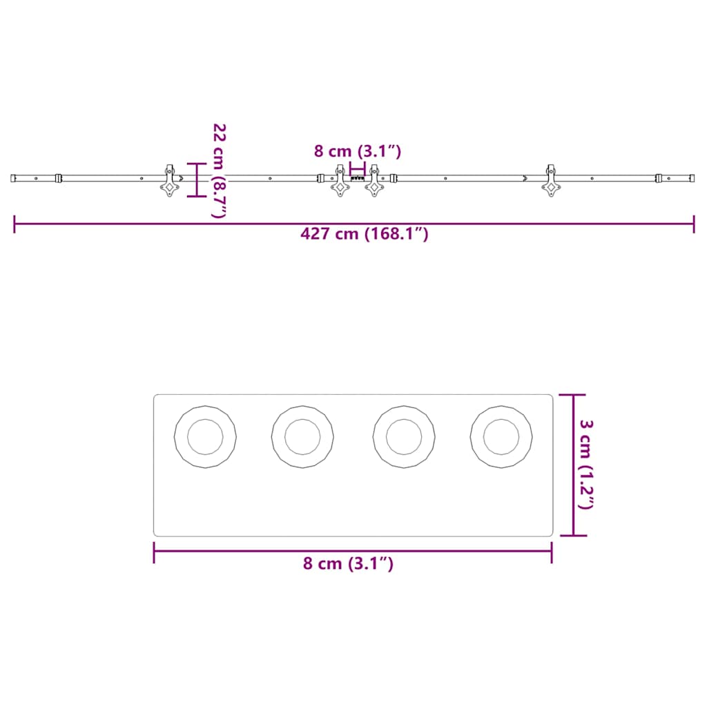 Doos met onderdelen voor schuifdeur 427 cm staal zwart