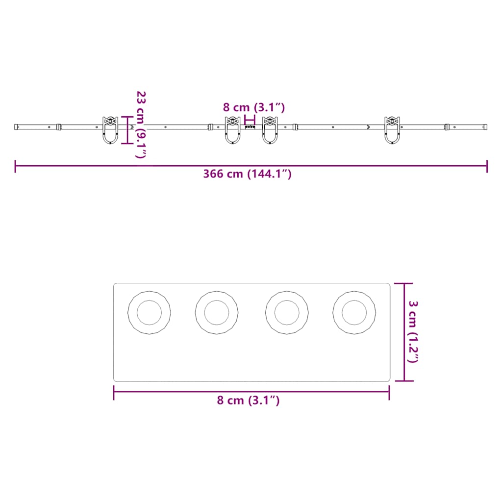 Doos met onderdelen voor schuifdeur 366 cm staal zwart